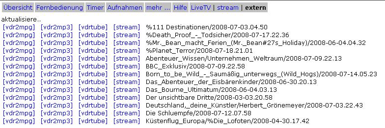 Screenshot Streaming von Aufnahmen